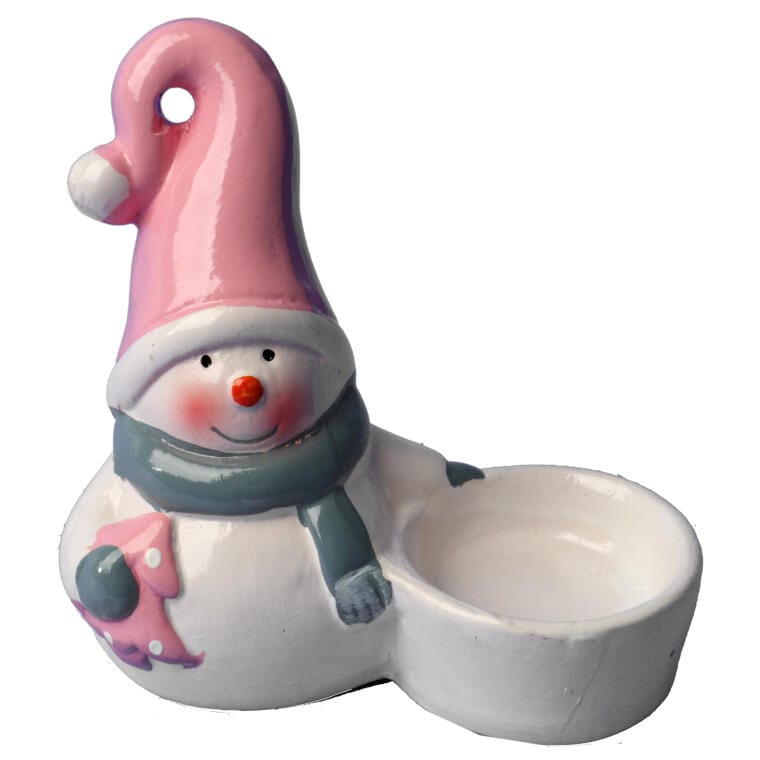 Weihnachtsschmuck: Schneemann Aus Keramik Mit Teelichthalter