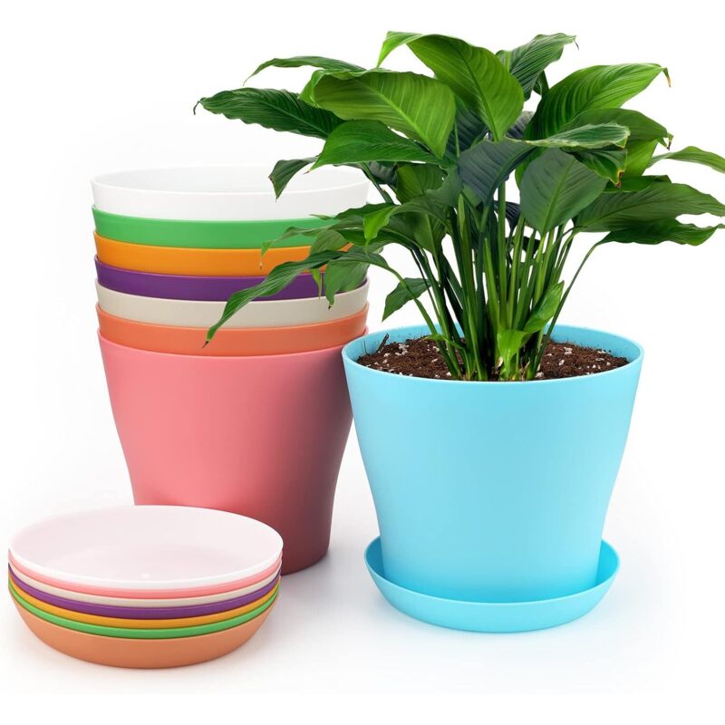 Kunststoff-blumentöpfe, 8 Bunte Stück, 16 Cm, Für Drinnen/draußen, Blumentöpfe Mit Untersetzern, Geeignet Für Setzlinge Und Kakteen