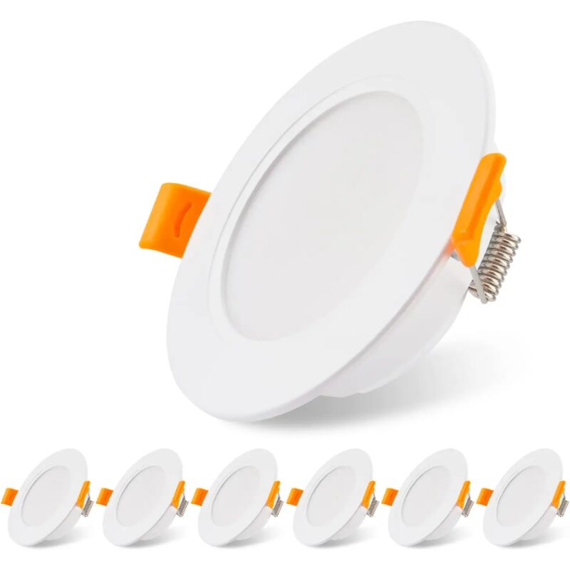 Set Mit 6 Ultradünnen 5-w-led-einbaustrahlern (3000 K) – Schutzart Ip54 Für Bad Und Küche – Einfache Installation, 75 Mm Durchmesser