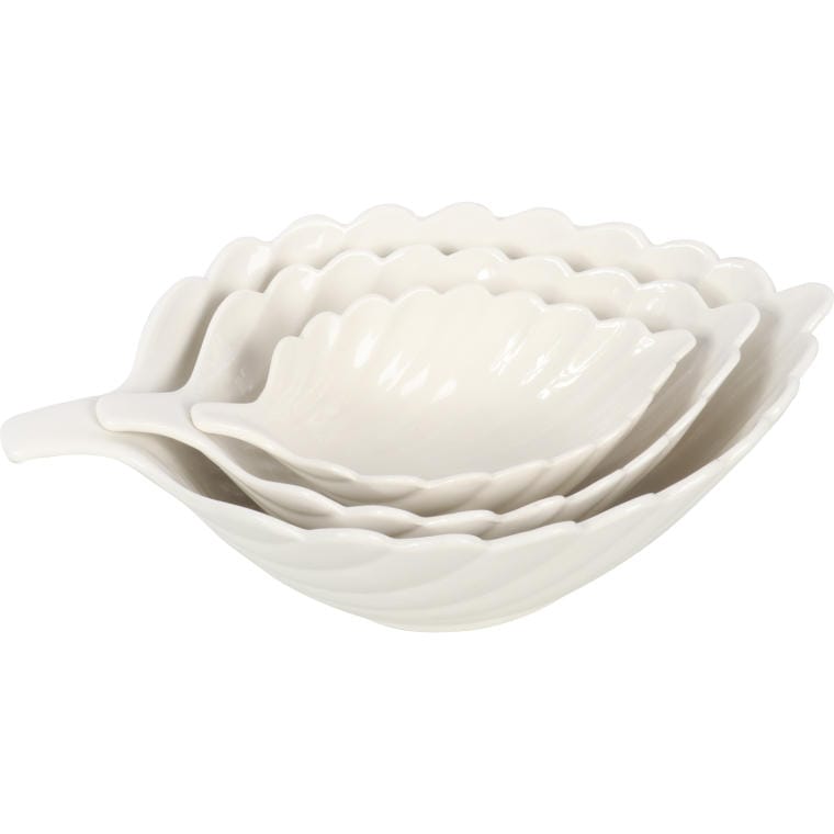 Set Mit 3 Weißen, Blattförmigen Keramikschalen Ii
