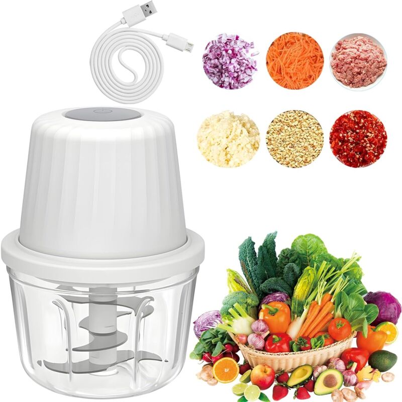 Elektrischer Zwiebelschneider, 400 Ml, Multifunktionaler Zerkleinerer, Gemüseschneider, 6 Klingen, Usb-c-ladekabel, Küchen-zwiebelschneider Für Fleisch, Zwiebeln, Knoblauch, Gemüse, Nüsse