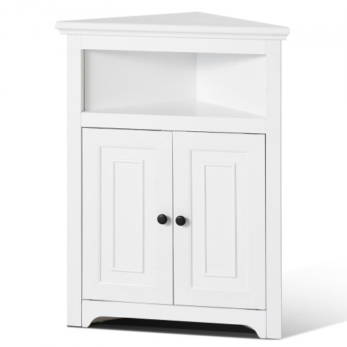 Eckschrank Aufbewahrungsschrank Mit 3-stufiger Regalen Mehrzweckschrank (845 Mm Hohe) Mit 2 Holztüren Und Verstellbaren Regalen, Freistehender Küchenschrank Für Wohnzimmer Waschküche, Weiß
