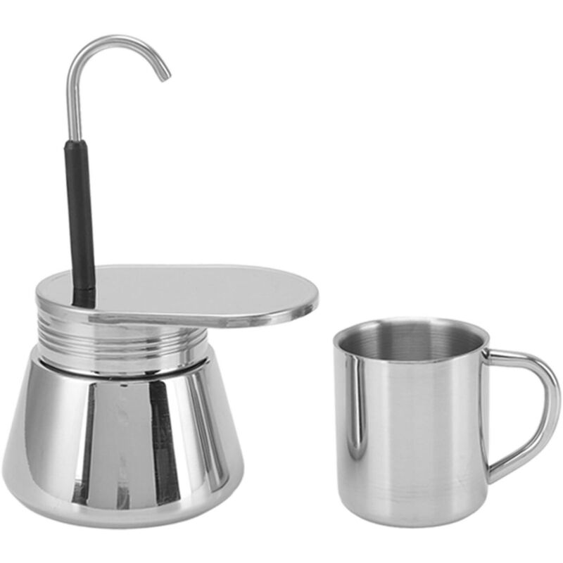 Mini-espressokanne Aus Edelstahl Für Den Herd, 1-tassen-espressokanne Mit Ausguss Und Tasse (220 Ml).