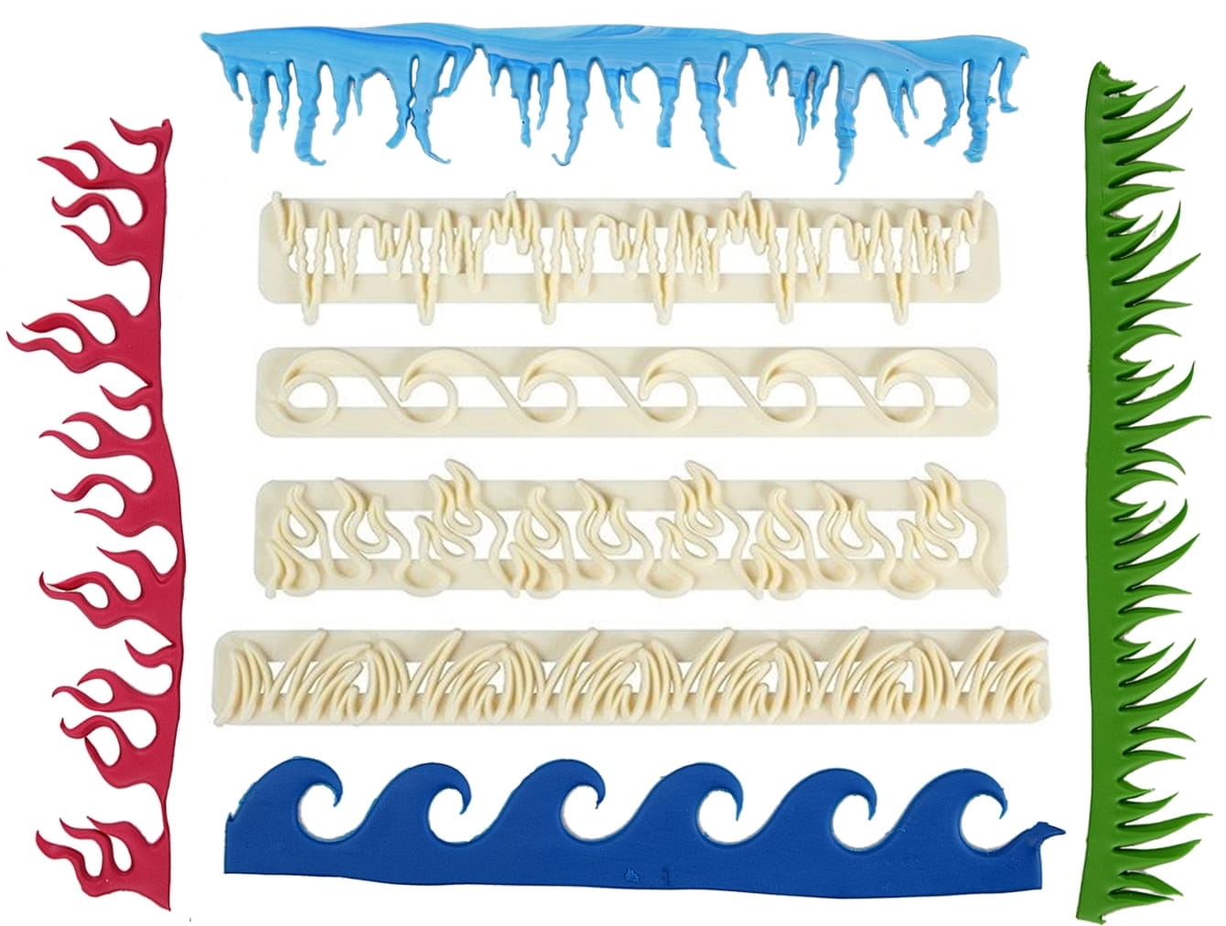Zuckerpaste-ausstechformen Gras Feuer Wasser Eiszapfen 4er-set