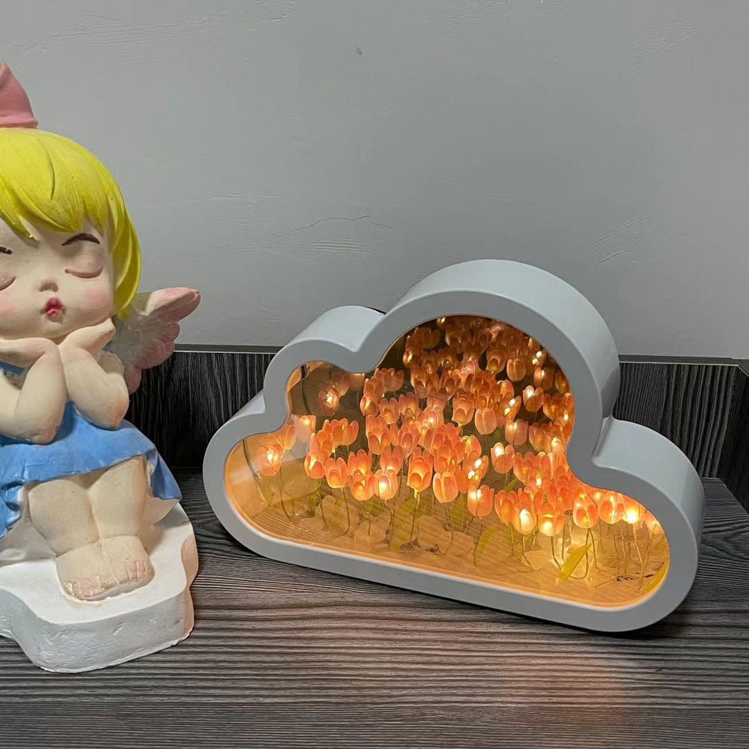 Kreatives, Handgefertigtes Nachtlicht In Tulpenform Mit Maritimen Motiven Und Wolkenspiegeleffekt, Qixi Stimmungslicht, Ein Geschenk Für Paare Und Freunde [thirteen Pink] Wolken-nachtlicht