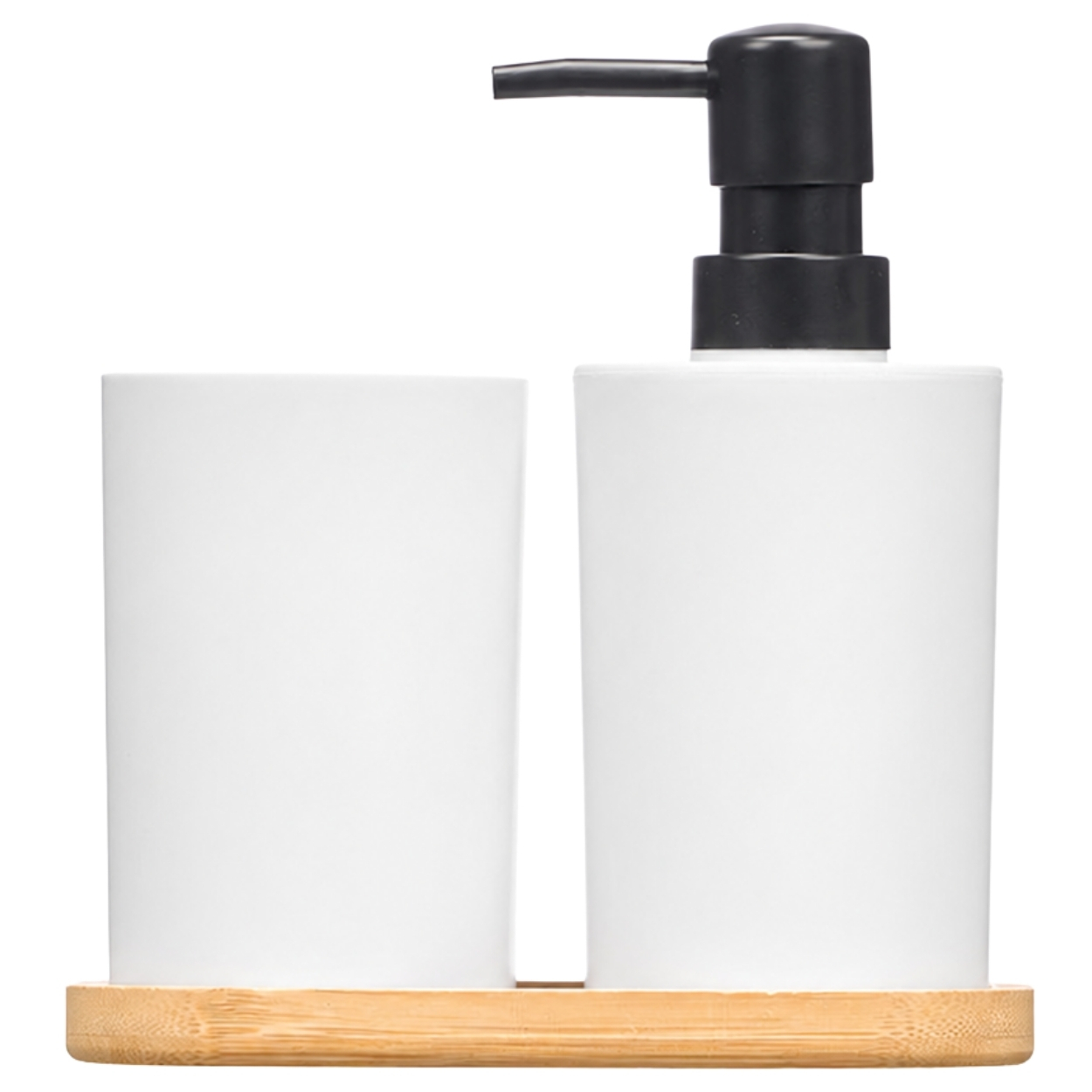 Badezimmer-set Auf Einem Bambustablett, Weiß