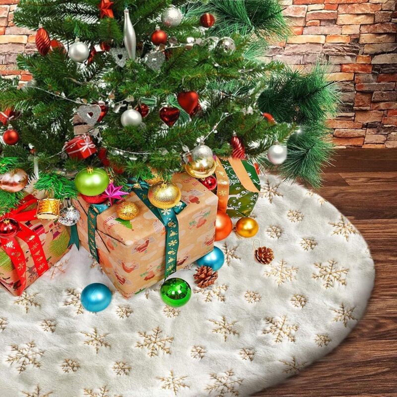 Weihnachtsbaumröcke, Plüsch-weihnachtsbaummatte, 90 Cm, Runde Weiße Weihnachtsbaumunterlage Mit Künstlichem Goldenem Schneeflocken-baumrock