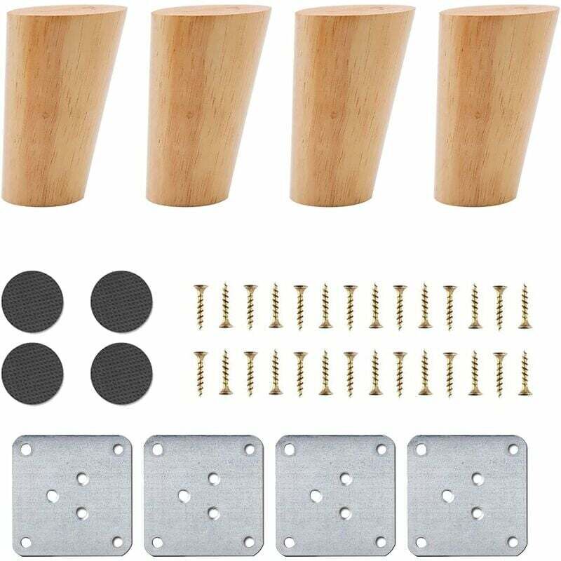 Set Mit 4 Stück 10 Cm (abgewinkelten) Möbelbeinen Aus Holz, Ersatzbeine Für Sofas, Couchtische, Betten, Schränke, Bänke, Tv-ständer, Kleiderschränke, Inklusive Zubehör