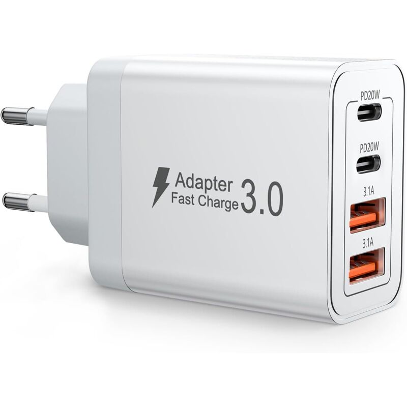 Weißes 40-w-schnellladegerät Mit Mehreren Usb-c-anschlüssen, Usb-netzteil, Stromadapter Für Smartphones, Kompatibel Mit Iphone, Samsung, Ipad Und Android-geräten – Kompakt, Sicher, Ideal Für Reisen