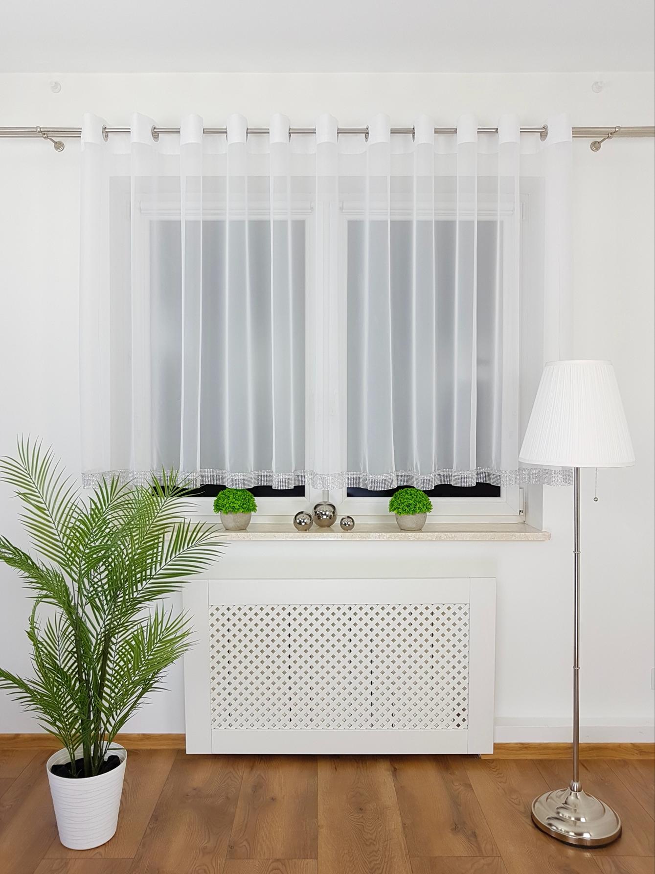 Fertiger Vorhang, Voile, 400 X 140 Cm, Gerader Schnitt, Mit Ösen Und Silbernen Zirkonia