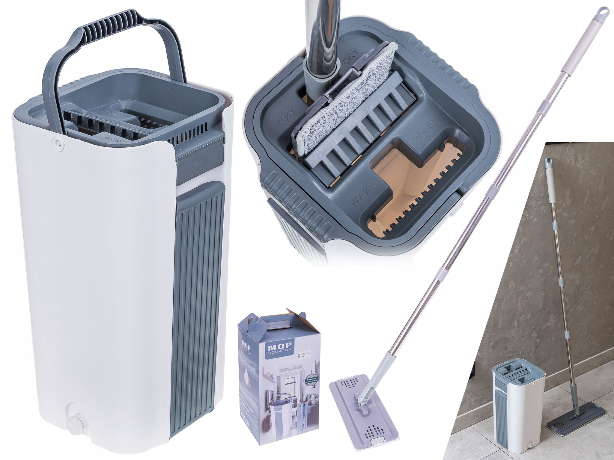 Flachmopp-set Mit Doppelkammer-eimer, Auswringer, 2x Mikrofasertüchern