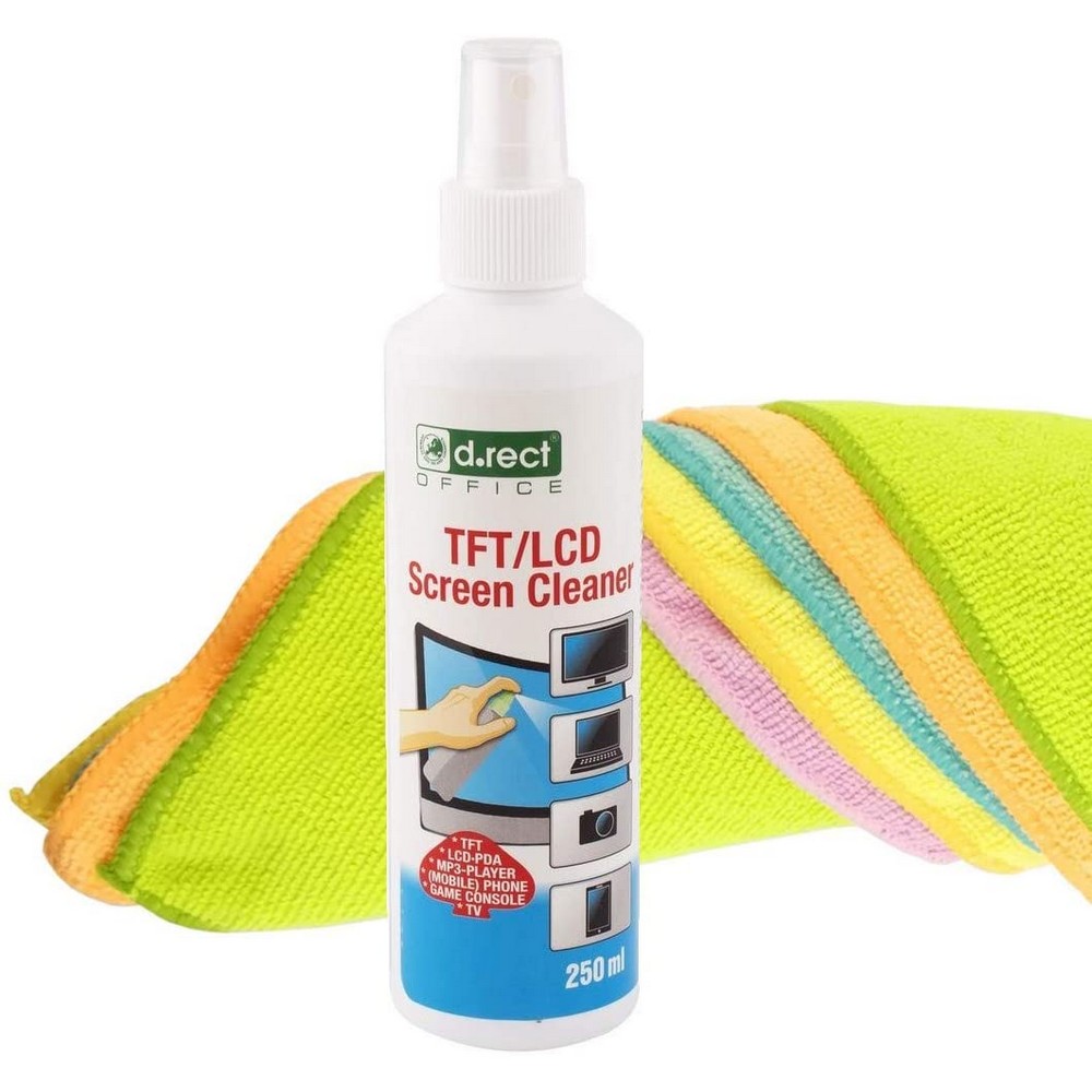 D.rect Reinigungsflüssigkeit Für Tft/lcd-bildschirme 250 Ml + Universelles Mikrofasertuch 40 X 40 Cm A'5
