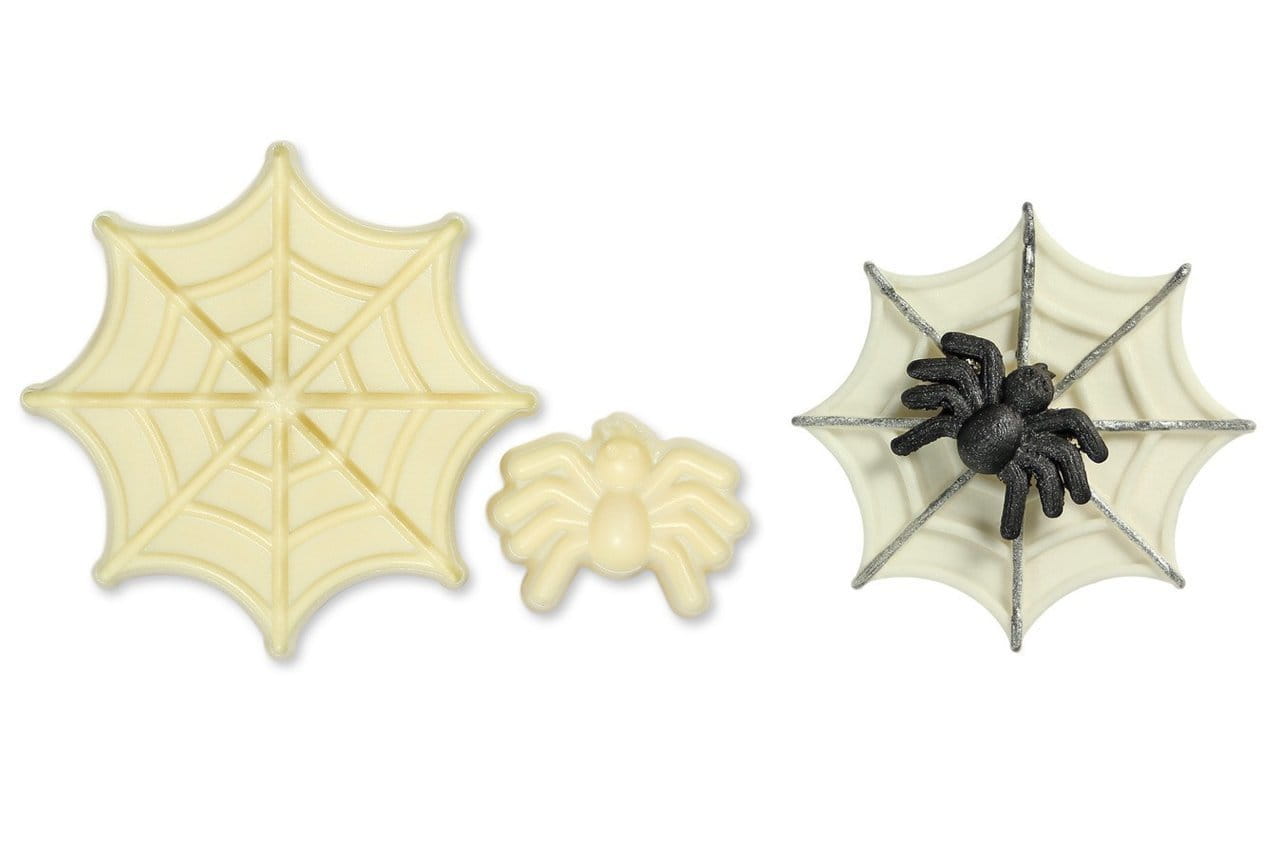 Zuckerpastenform Mit Spinnennetzmuster + Spinnenausstecher (2 Stück).