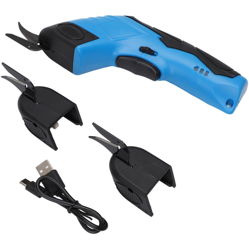 4,2-v-elektroschere Mit Sicherheitsschalter, Typ-c-ladeanschluss, Kabellose Schere Für Karton, Leder, Kunststoff Und Teppich, Blau, 1 Wolframstahlkopf + 2 Legierungsköpfe