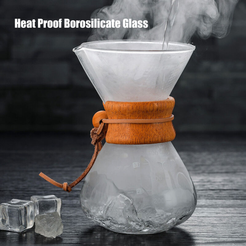 400 Ml (14 Oz) Manuelle Filterkaffeemaschine Mit Papierloser Glaskanne, Edelstahlfilter Und Holzbox.