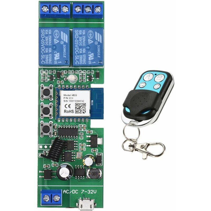 Tuya 2-kanal Dc5v/732v Wlan-schalter, Drahtloses Relaismodul, Fernbedienungsschalter Mit Synchronisierungsfunktion, 2 Kanäle Plus Vier-tasten-metallfernbedienung