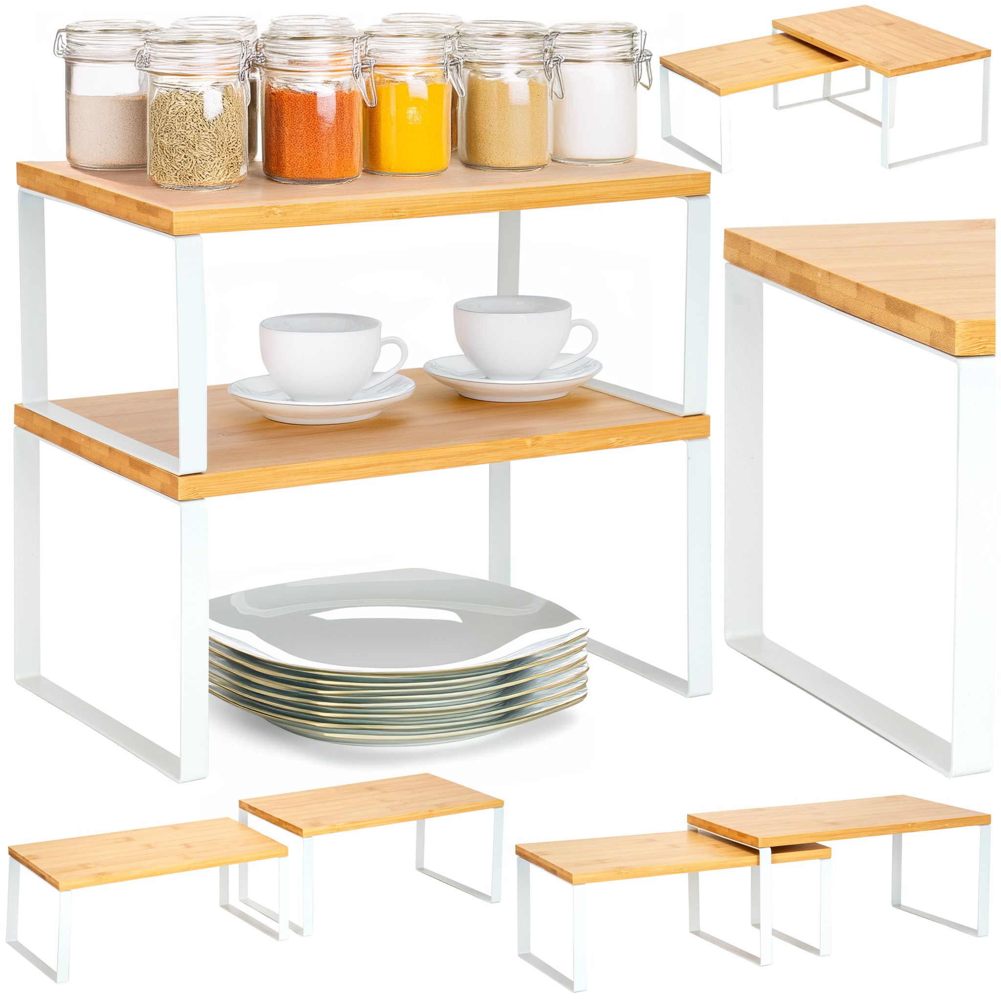 Set Mit 2 Ginger Bambusregalen, Weiß, Handgefertigt