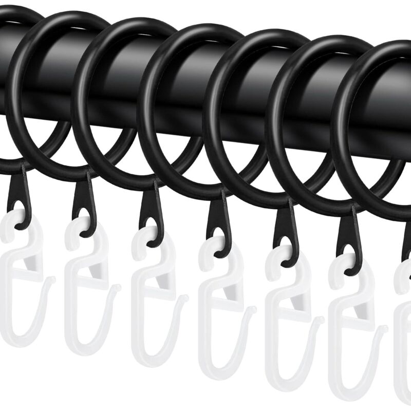 Set Mit 40 Duschvorhangringen Aus Metall Mit Haken, Boden- Bis Deckenfest, 30 Mm Durchmesser (schwarz)