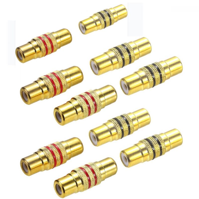 10 Vergoldete Rca-adapter (buchse Auf Buchse) Für Audio Und Video