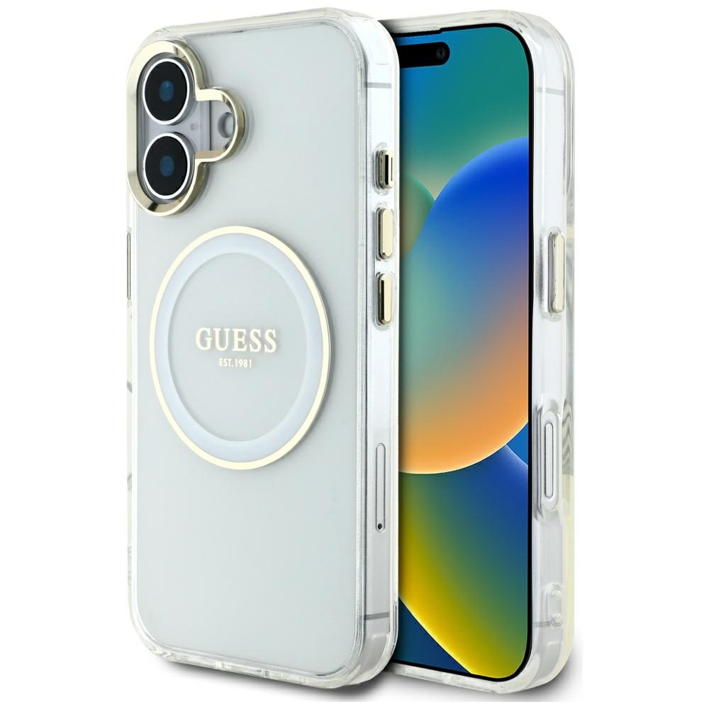 Guess Iml Magsafe Hülle Mit Metallisch-farbigem Kreis-logo Für Iphone 16, Weiß