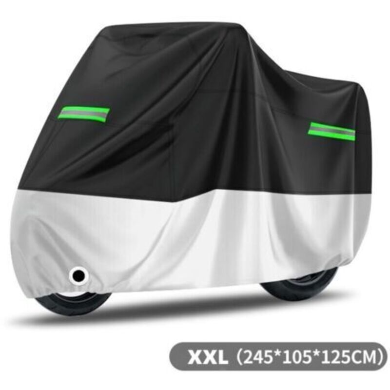 Wasserdichte Motorradabdeckung, Stoff, Beständig Gegen Staub, Regen, Schnee, Uv-strahlung, Wind, Sonne Und Vogelkot, 245 X 105 X 125 Cm, Schwarz Und Silber, Ba
