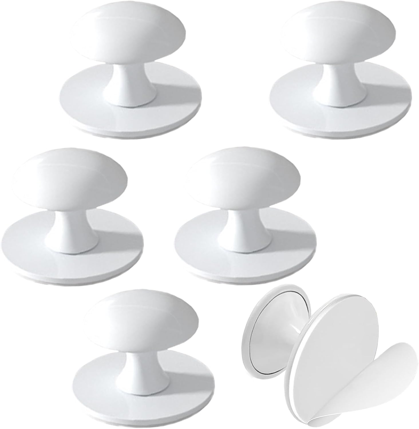 6pcs Drawer Knobs Self Adhesive Cabinet Knobs Stainless Steel Mushroom Shape, Easy To Assemble, Knobs For Drawers, Cupboards, Glass Doors, Refrigerators And Windows, White