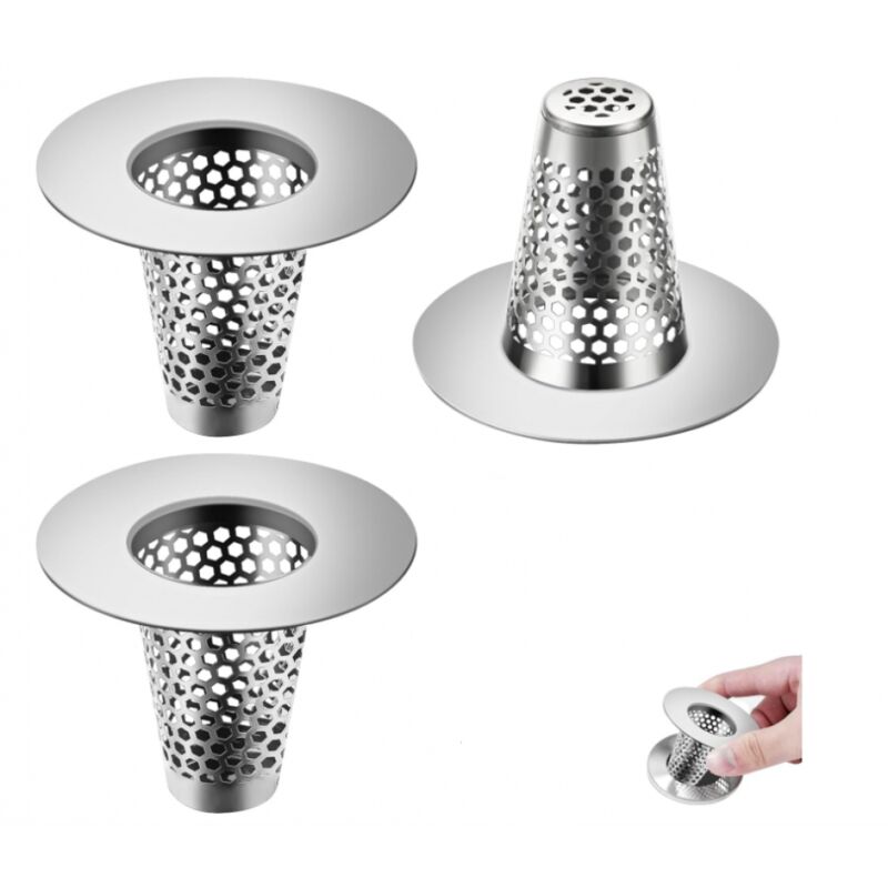 3 X Konischer Spülbecken-sieb, Haarfilter Aus Edelstahl, Duschablauf-schutz Für Küche, Bad, Balkon