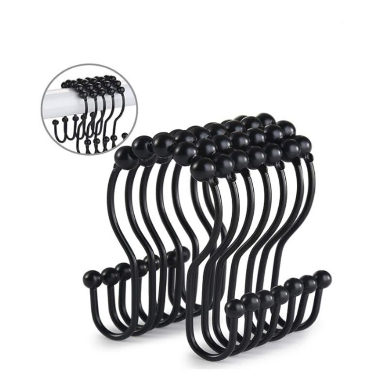 Schwarze, Doppelte Duschvorhangringe, 12er-set, Edelstahl, Mit Gleitkugeln, 7 X 5 Cm, Für Duschvorhänge, Robuste Duschvorhanghaken