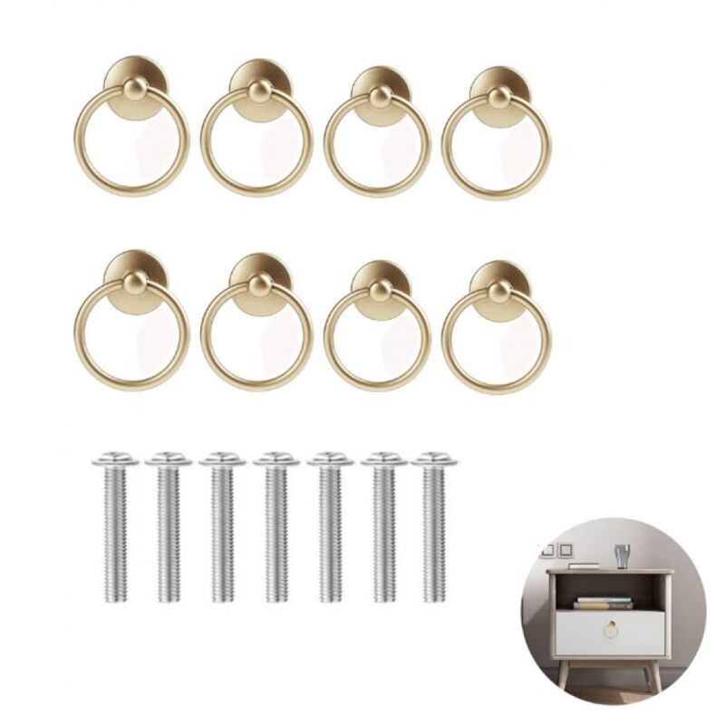 Set Mit 8 Antiken Messing-ringgriffen, Runde Einloch-ringgriffe, Geeignet Für Schranktüren, Schminktische, Kommoden