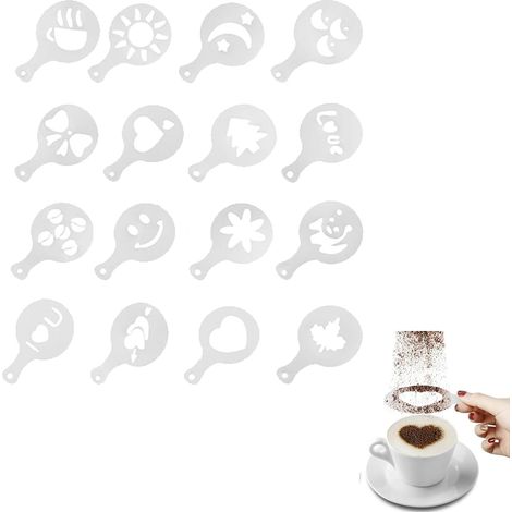 Kaffeeform Aus Kunststoff, Kaffeedekorationsschablonen, Wiederverwendbare Latte-art-cappuccino-formen, Dekorationsschablonen Für Toppings, Latte-art-schablonenset Mit 16 Teilen