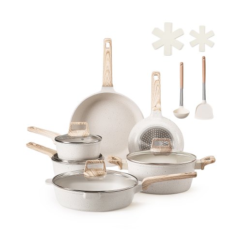 Induktion Töpfe Pfannen Set (17-teilig) Mit Glasdeckel, Antihaftbeschichtetes Kochgeschirr, Induktionskochtöpfe Für Die Küche Im Wohnmobil Zum Braten, Würzen Von Soßen Und Kochen (weiß)