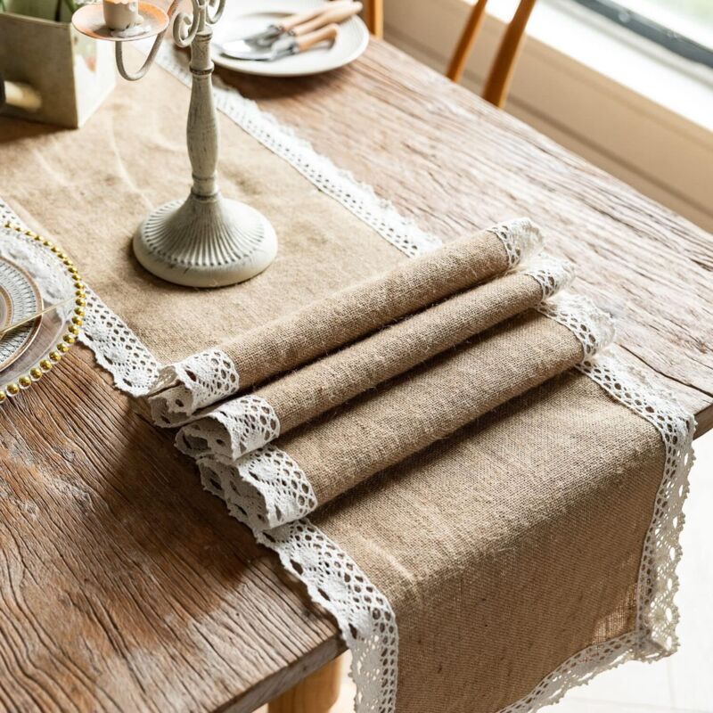 Cremefarbene Jute-tischdecke Mit Spitzenbesatz, Rustikale Teetischdecke, Schminktischdecke Für Restaurant, Küche, Esszimmer, Party, Landhausstil (30 X 240 Cm)