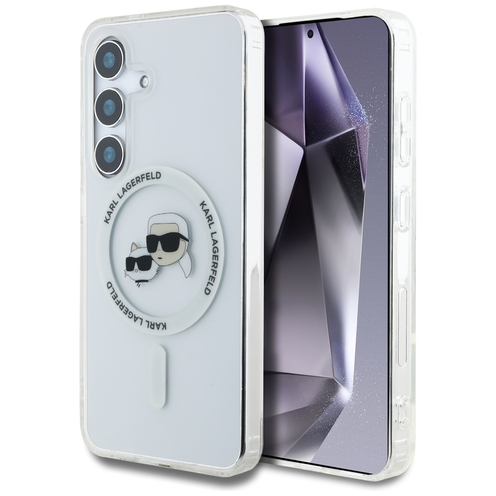 Karl Lagerfeld Button Karl & Choupette Heads Printed Logo Magsafe Hülle Für Samsung Galaxy S25 Weiß