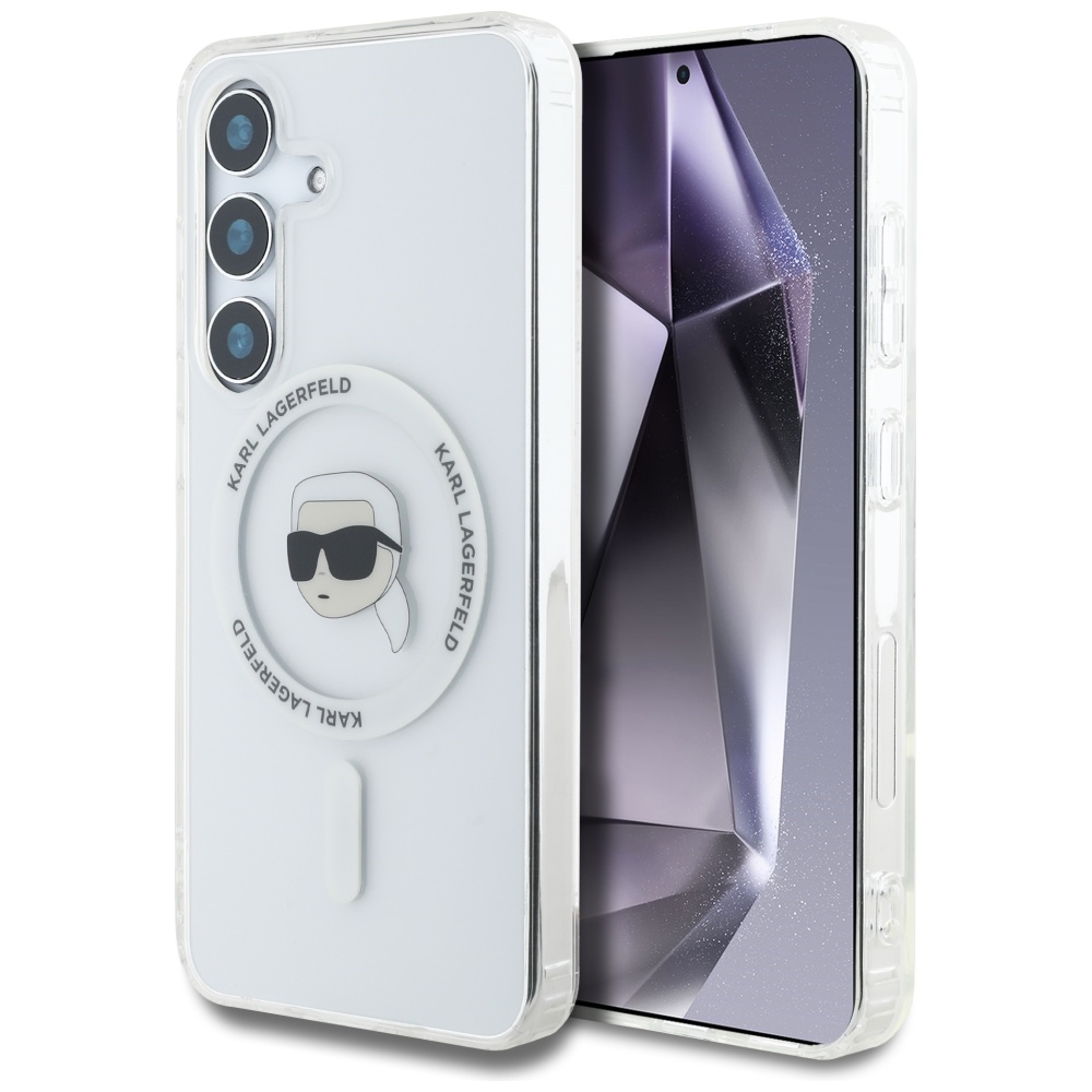 Karl Lagerfeld Button Mit Karl-kopf-logo, Bedruckte Magsafe-hülle Für Samsung Galaxy S25, Weiß