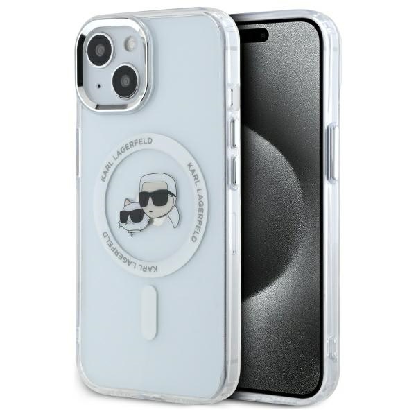 Karl Lagerfeld Klhmp14shlskch Iphone 14 6,1" Weiße/weiße Hartschalen-hülle Iml Metal Karl&choupette Head Magsafe