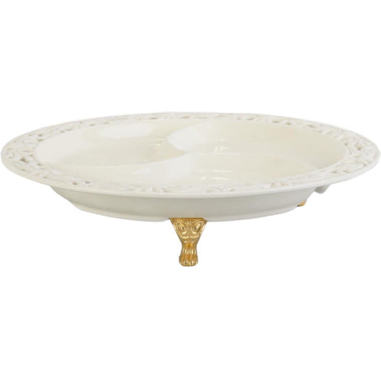 Keramikteller Mit Fächern Auf Goldenen Füßen, 24 Cm – Kollektion Lace