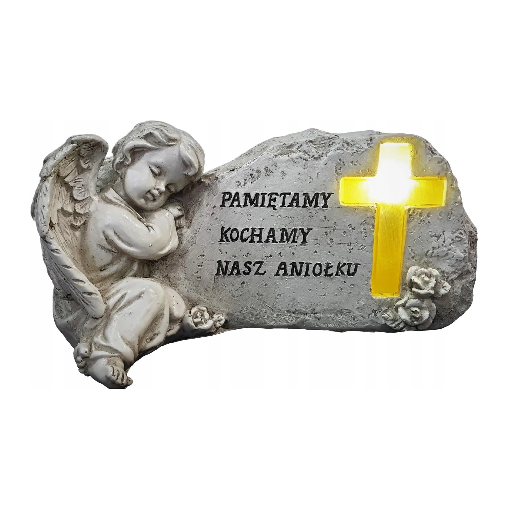 Kerzenförmige Schutzengelfigur Für Das Grab Eines Kindes/sohnes/einer Tochter, Beleuchtetes Kreuz