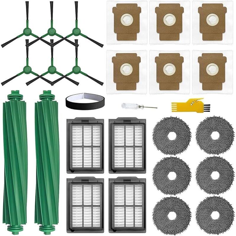 Zubehör Für Irobot Roomba Plus 405 Combo / 505 Combo Saugroboter (25-teiliges Set): 2 Hauptbürsten, 4 Filter, 6 Seitenbürsten, 6 Wischmopps, 6 Beutel, 1 Schutzleiste