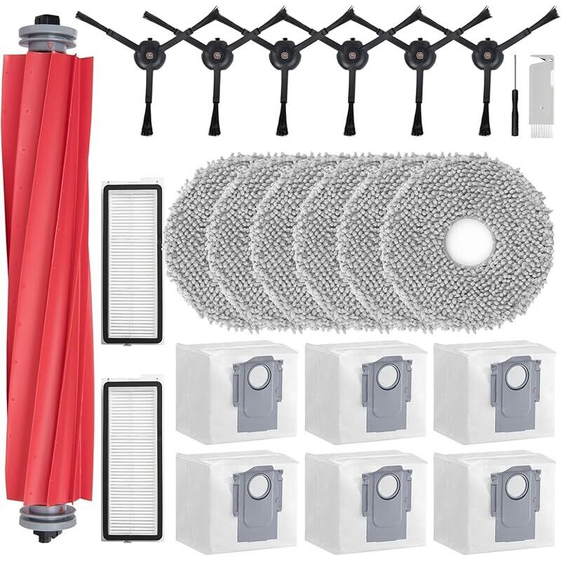 Zubehörset Für Roborock Qrevo S, Ersatzsets Für Qrevo Maxv Plus Pro Curv Saugroboter Mit Haupt- Und Seitenbürsten, 2 Hepa-filtern, 6 Tüchern, 6 Beuteln (23 Teile)