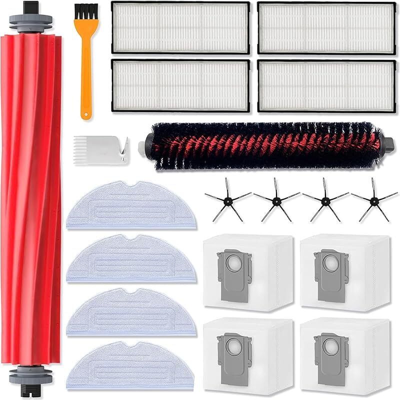 20-teiliges Ersatzteilset, Kompatibel Mit Roborock S7 Maxv Ultra, S7 Pro Ultra, 1 Hauptbürste, 1 Selbstreinigungsbürste, 4 Filter, 4 Seitenbürsten, 4 Wischmopps, 4 Staubbeutel