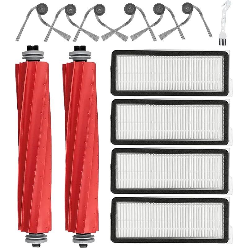 13-teiliges Ersatzzubehörset Für Roborock Qv 35a / Qr 798 / Qr 598 Staubsauger, 2 Hauptbürsten, 6 Seitenbürsten, 4 Hepa-filter, 1 Reinigungsbürste