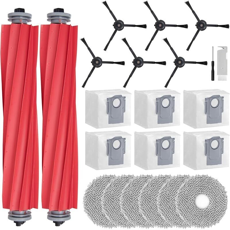 Zubehörset Für Roborock Qrevo S, Ersatzsets Für Die Saugroboter Qrevo, Qrevo Pro Und Qrevo Plus Mit 6 Beuteln, 6 Tüchern, 2 Hauptbürsten Und 6 Seitenbürsten (21 Teile)