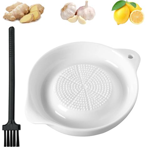 Knoblauch- Und Ingwerreibe, Keramikplatte Mit Reinigungsbürste, Ideal Für Obst, Gemüse, Gewürze Und Babynahrung – Weiß