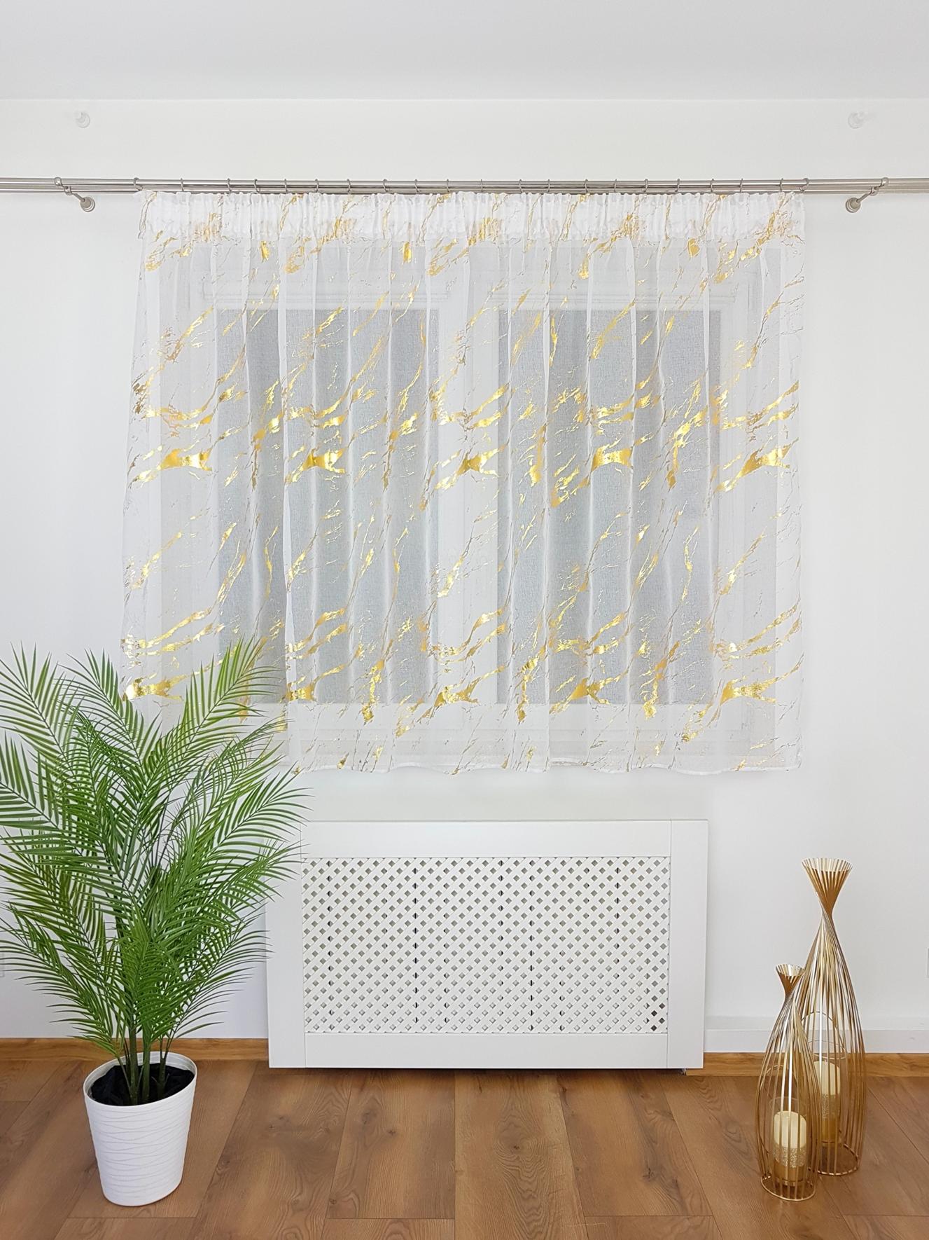 Fertiger Vorhang 300 X 150 Cm An Einem Sablefarbenen Raffband Mit Goldenem Marmormuster