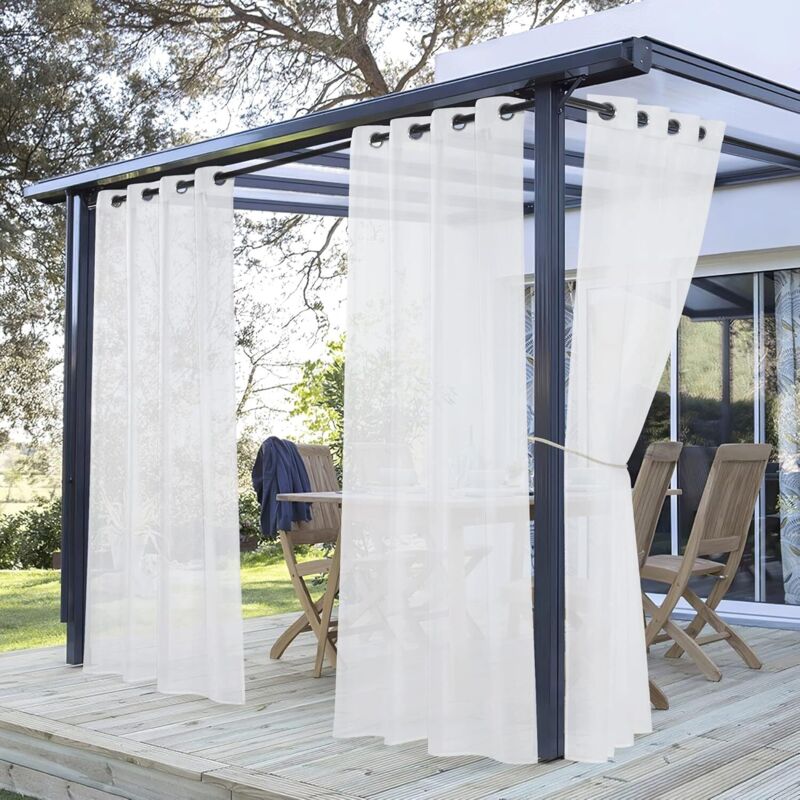 Weiße Tüllvorhänge 132 X 213 Cm – 2 Paneele Mit Ösen, Romantische Und Elegante Dekoration Für Garten Und Terrasse, Geeignet Für Den Innen- Und Außenbereich.