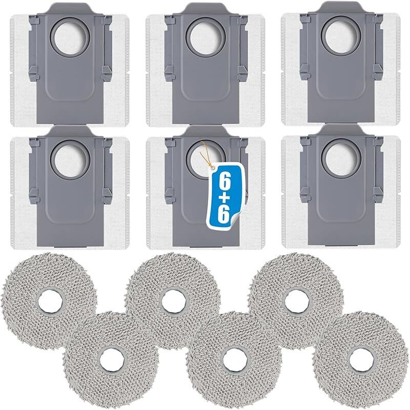 Roborock Q Revo/qrevo S/qrevo Master/qrevo Curve/qrevo Maxv/qrevo Pro/qrevo Slim/qrevo Plus Saugroboter-set, 12-teilig, Inklusive 6 Staubbeuteln Und 6 Wischmopps