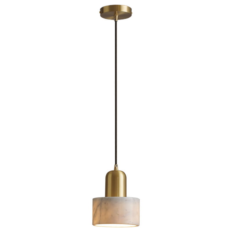 Marmo - Hängelampe, 15 Cm Zylindrisch, Marmor, Messing, Gold