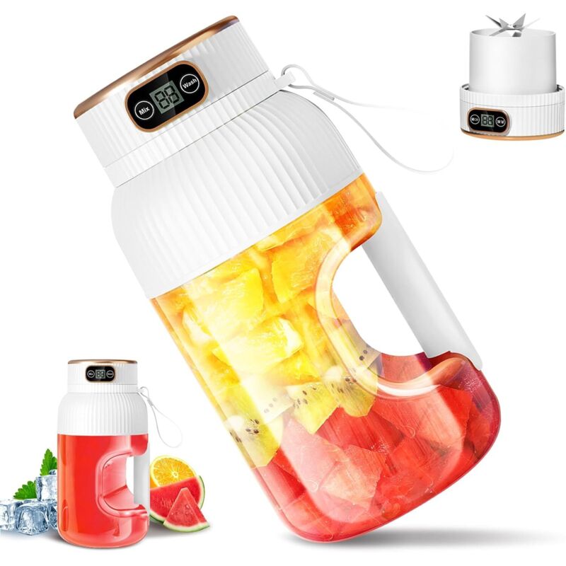 Tragbarer Entsafter Mit 1000 Ml Fassungsvermögen, Milchshake-mixer Mit Großem Fassungsvermögen, Usb-aufladbar, Smoothie-mixer Mit 5 Klingen, Für Küche Und Outdoor-aktivitäten, Leicht Zu Reinigen (weiß