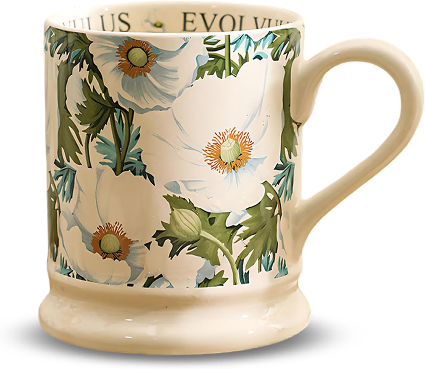 Mug En Céramique, 380 Ml, Mug Rétro, Motif Floral Classique, Grand Mug En Céramique, Tasses Pour Chocolat Chaud, Cappuccino, Expresso Ou Thé (blanc)