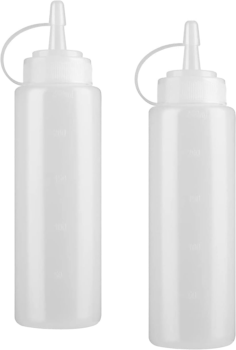 Pack De 2 Bouteilles À Presser Pour Sauces, Bouteilles En Plastique De 250 Ml (8 Oz) Avec Bouchon. Convient Pour La Moutarde, Les Épices, Le Ketchup Et La Mayonnaise.
